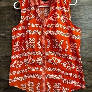 Talbots Orange and White Polo Collar Button Down Tank Top